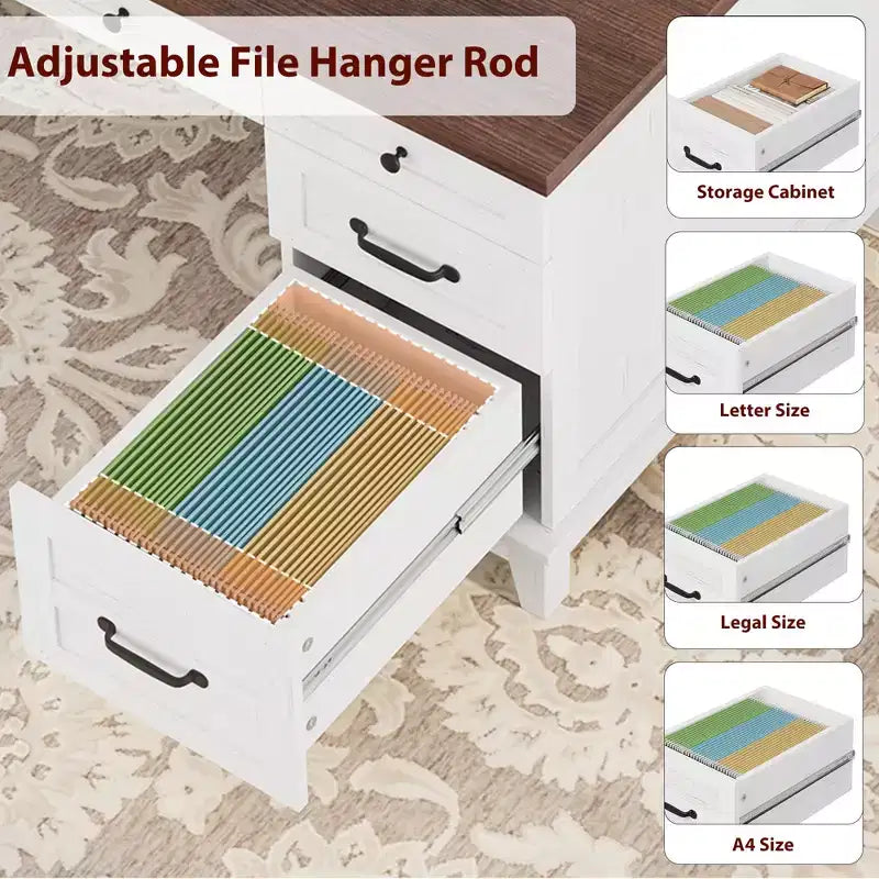 Chefschreibtisch mit Schubladen, Schreibtisch im Landhausstil fürs Homeoffice mit Ladestation, 60-Zoll-Schreibtisch aus Holz zum Schreiben und für den Computer, mit Aktenschrank-Stauraum