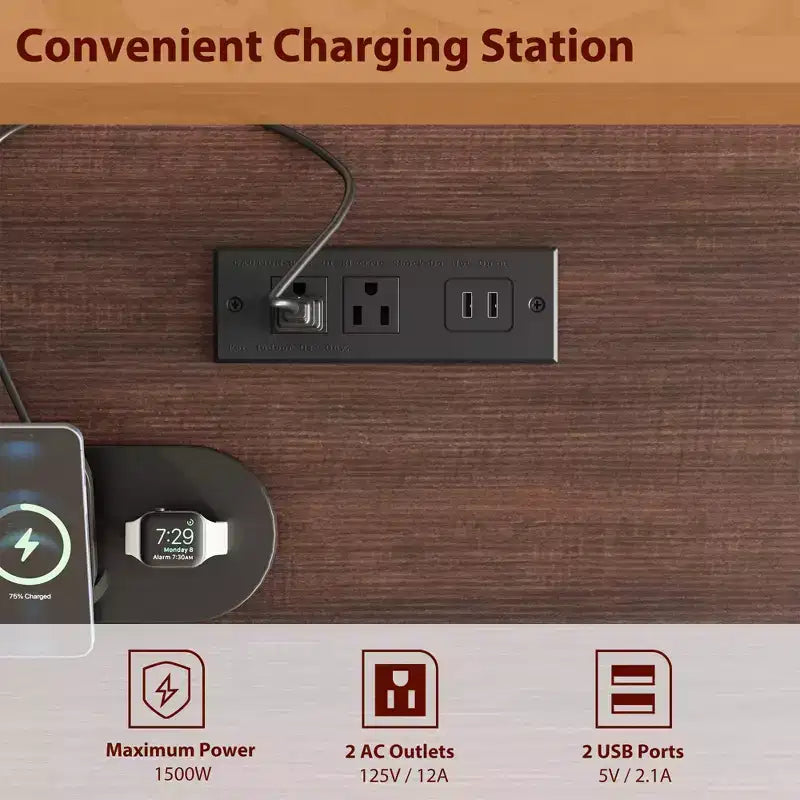 Bureau de direction avec tiroirs, bureau de télétravail de style ferme avec station de recharge, bureau d’ordinateur et d’écriture en bois de 60 avec rangement pour classeur incorporé