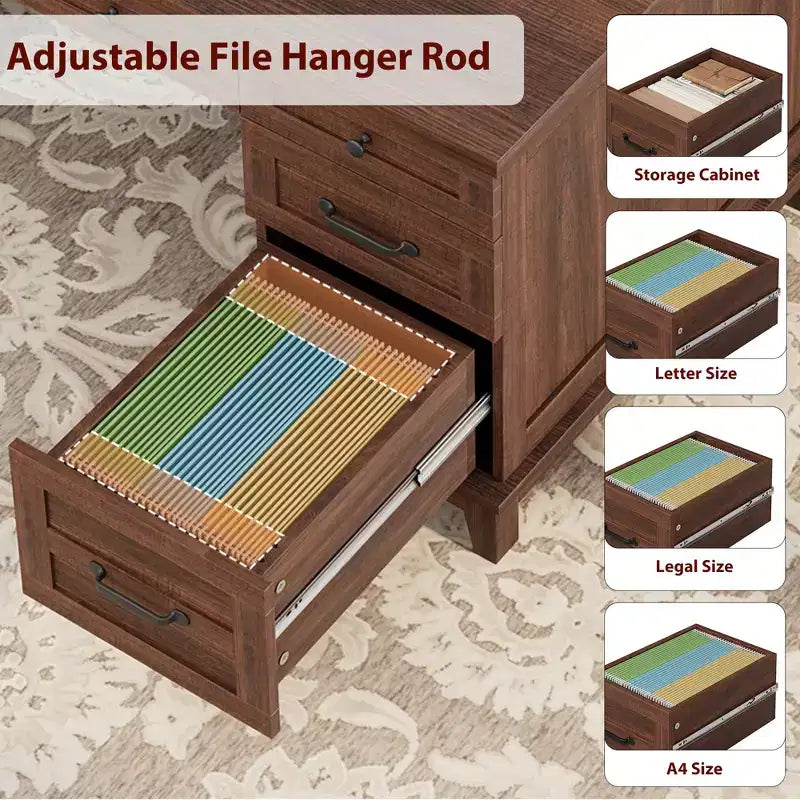 Chefschreibtisch mit Schubladen, Schreibtisch im Landhausstil fürs Homeoffice mit Ladestation, 60-Zoll-Schreibtisch aus Holz zum Schreiben und für den Computer, mit Aktenschrank-Stauraum