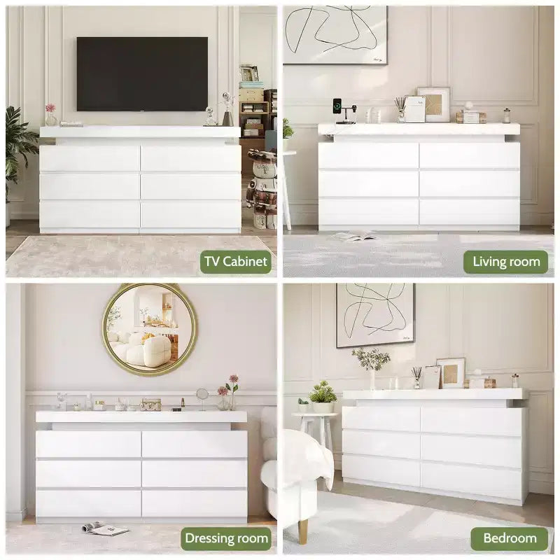 Coiffeuse moderne à 6 tiroirs avec plateau coulissant, avec tiroirs, organiseur pour chambre, placard et salon