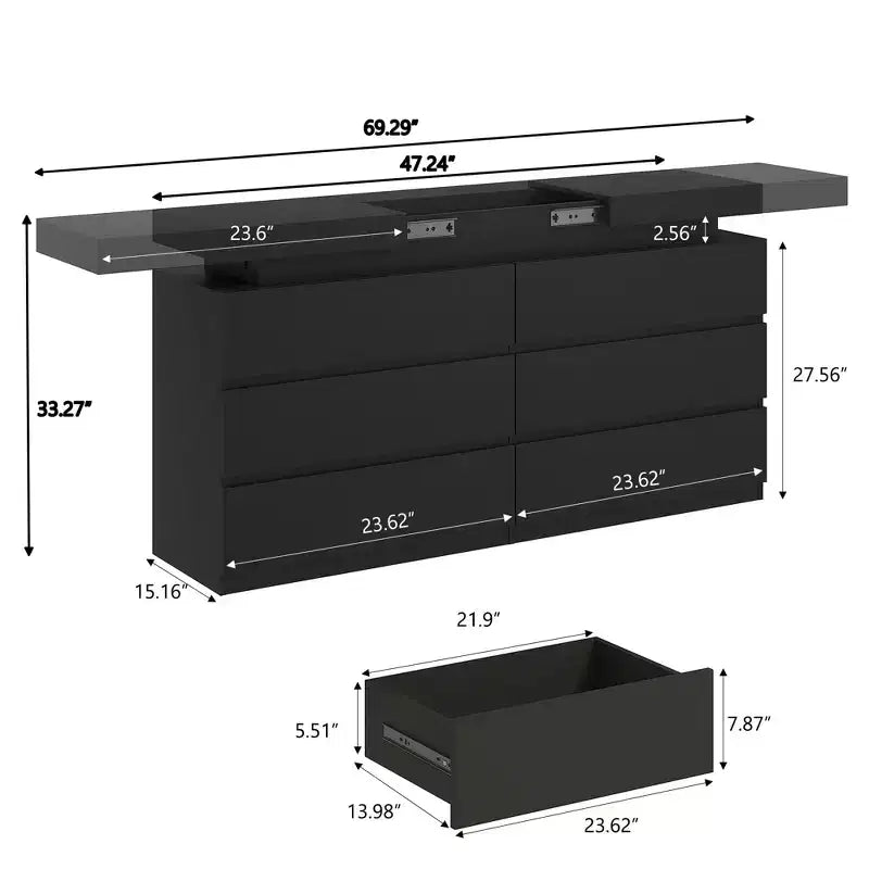 Moderner Schminktisch mit 6 Schubladen und verschiebbarer Tischplatte, mit Schubladen und Organizer für Schlafzimmer, Kleiderschrank und Wohnzimmer