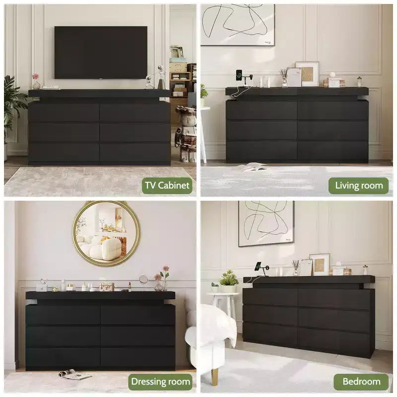 Coiffeuse moderne à 6 tiroirs avec plateau coulissant, avec tiroirs, organiseur pour chambre, placard et salon