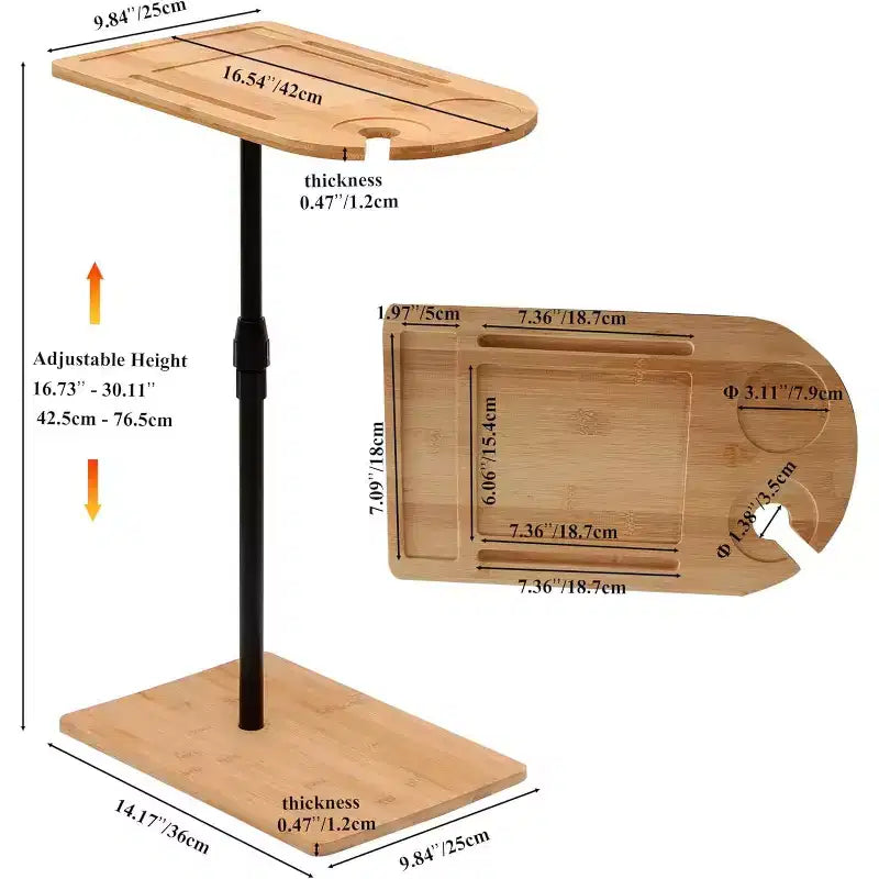 Tablette de canapé en forme de C, rotative à 360 et réglable en hauteur, table d’appoint pour lit, table plateau TV