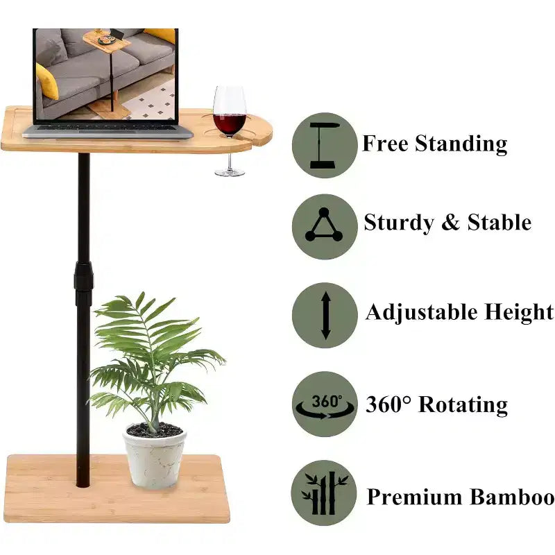 Tablette de canapé en forme de C, rotative à 360 et réglable en hauteur, table d’appoint pour lit, table plateau TV