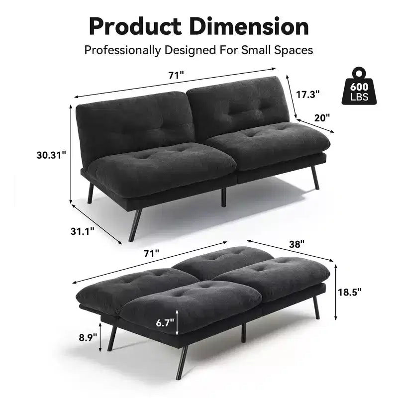 72-Zoll-Schlafsofa, Couch aus Frottee mit verstellbarer Rückenlehne und waschbaren Bezügen für kleine Räume, Wohnzimmer