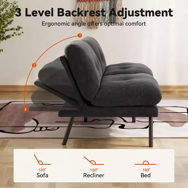 72-Zoll-Schlafsofa, Couch aus Frottee mit verstellbarer Rückenlehne und waschbaren Bezügen für kleine Räume, Wohnzimmer