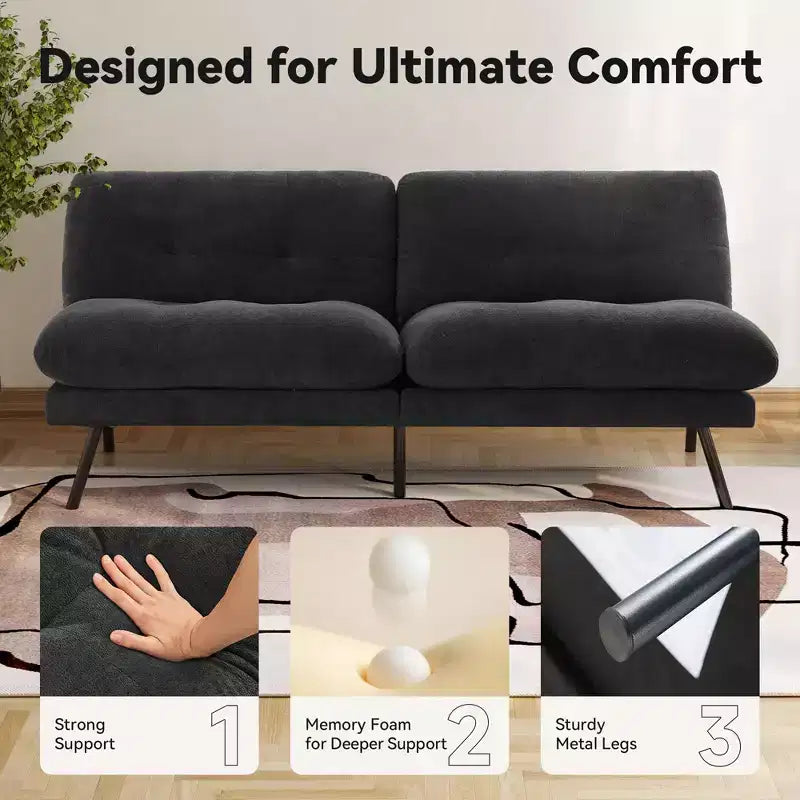 72-Zoll-Schlafsofa, Couch aus Frottee mit verstellbarer Rückenlehne und waschbaren Bezügen für kleine Räume, Wohnzimmer