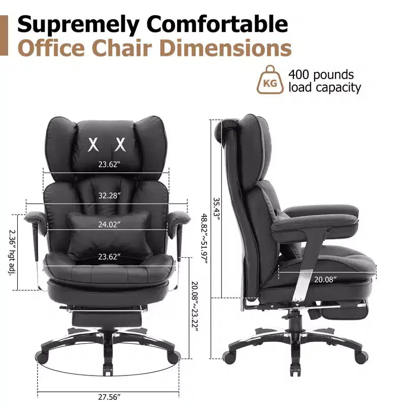 Bürostuhl für große und kräftige Personen mit Fußstütze, hoher Chefsessel mit breiter Sitzfläche, verstellbaren Armlehnen, ergonomischer Computerstuhl, Schwarz