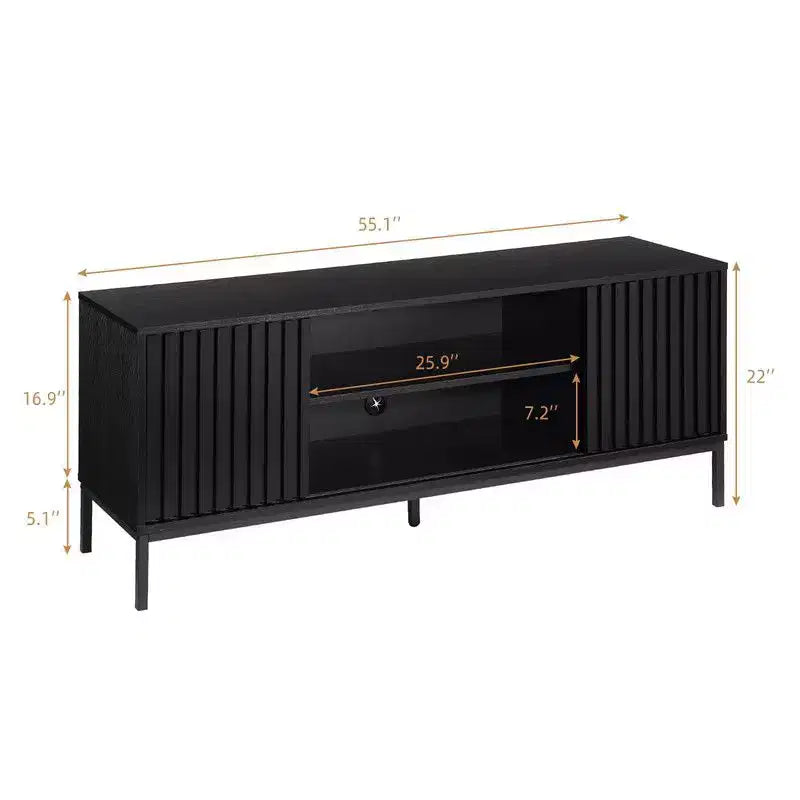 Schwarzer TV-Ständer für 32-65-Zoll-Fernseher, modernes Entertainment-Center mit Schränken, TV-Konsole fürs Wohnzimmer