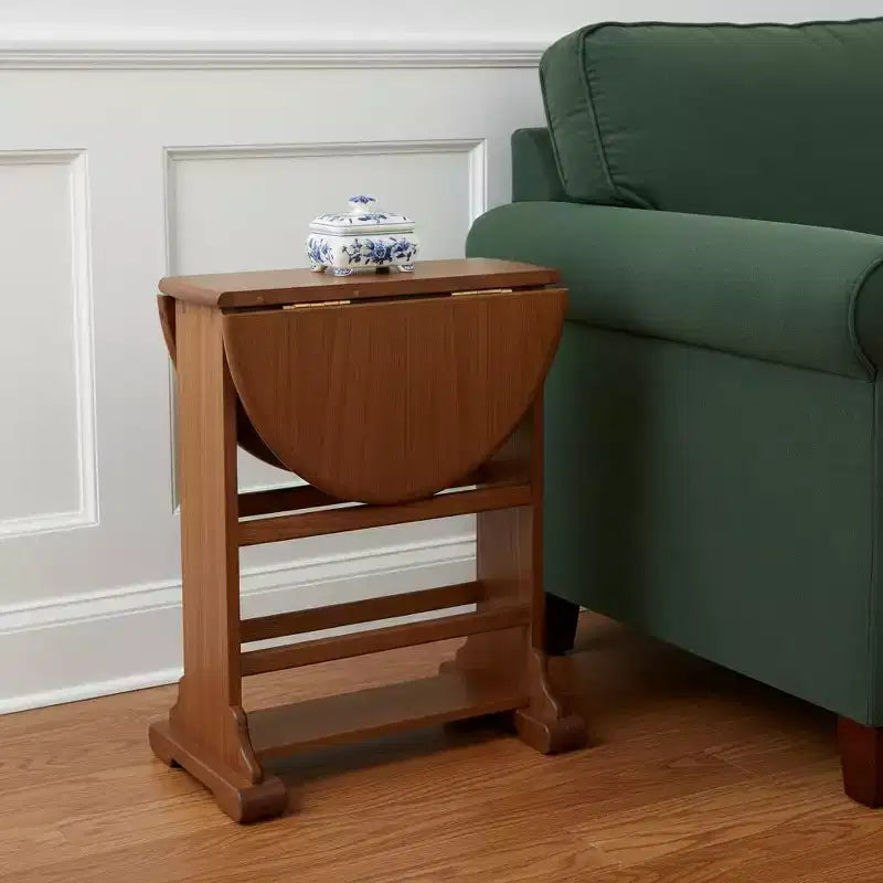 Table d’appoint ovale en bois massif brun de 21, avec abattant