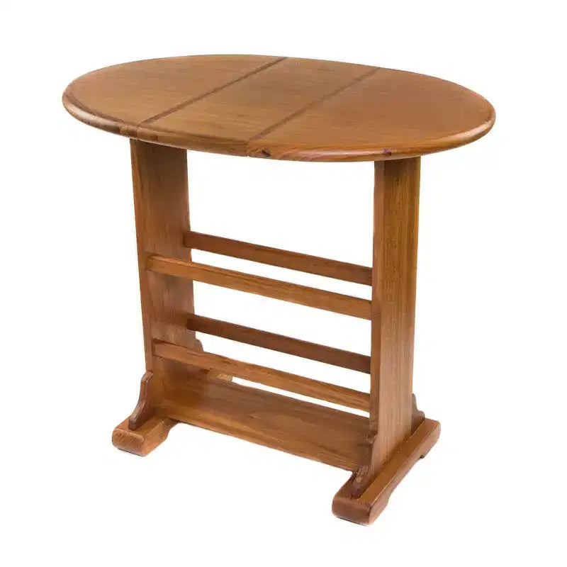 Table d’appoint ovale en bois massif brun de 21, avec abattant