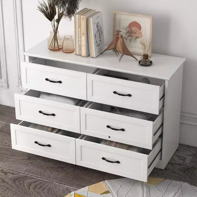 Kommode aus Holz mit 6 Schubladen und Metallgriffen, moderne Aufbewahrungskommode im Landhausstil für Schlafzimmer und Wohnzimmer