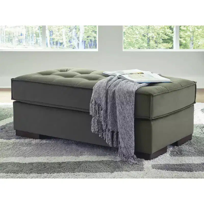 Pouf d’appoint surdimensionné, revêtement en polyester capitonné, vert olive