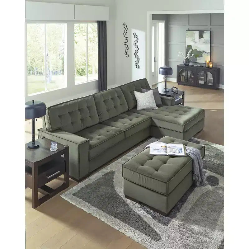 Pouf d’appoint surdimensionné, revêtement en polyester capitonné, vert olive