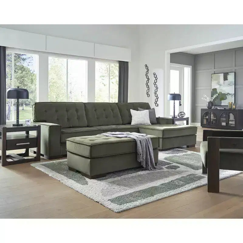 Pouf d’appoint surdimensionné, revêtement en polyester capitonné, vert olive