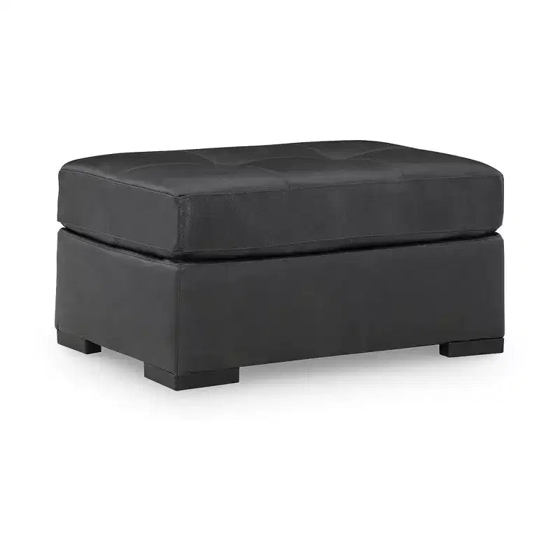 Signature Design by Ashley Brindley Pier Oversized Accent Ottoman, Top Grain Leather Cushion, Fog Black
