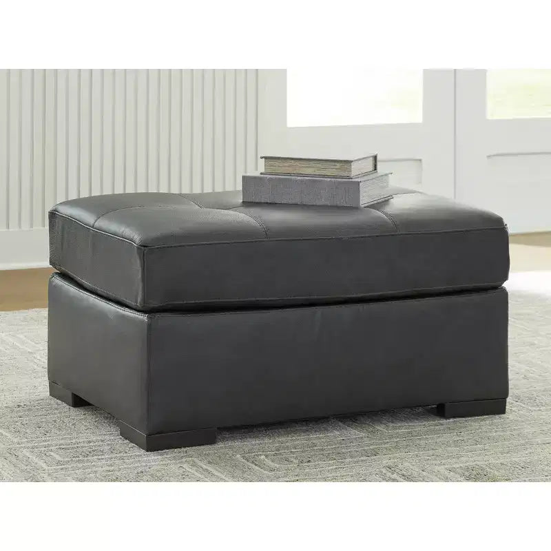 Pouf d’appoint surdimensionné, coussin en cuir pleine fleur, noir brumeux