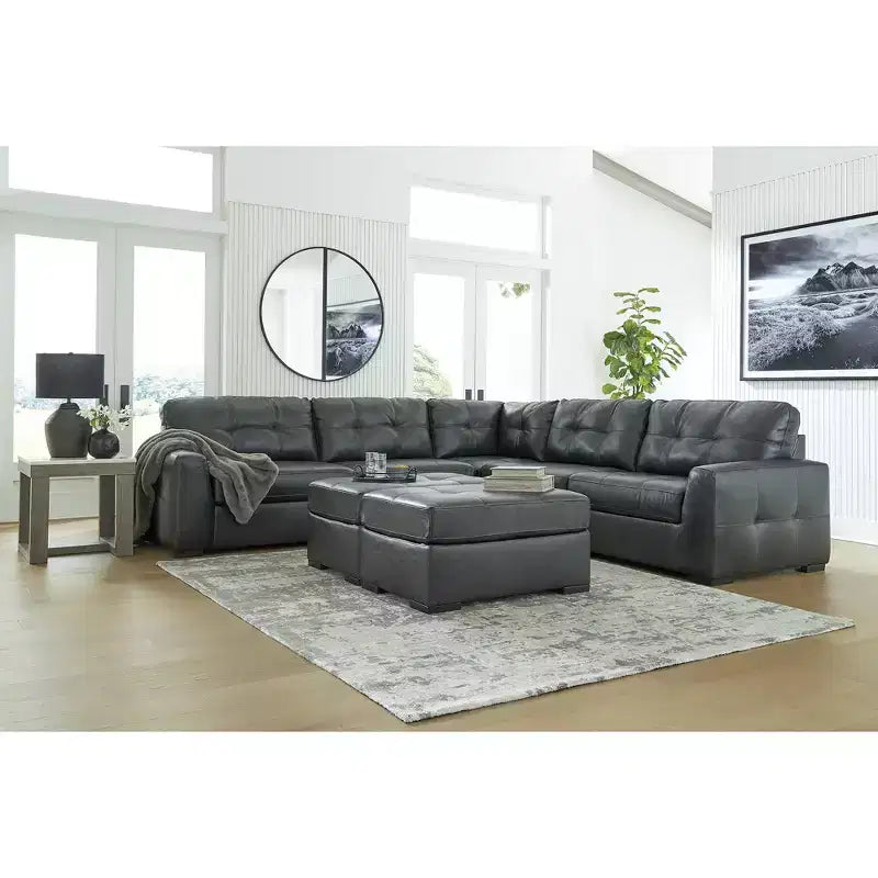 Pouf d’appoint surdimensionné, coussin en cuir pleine fleur, noir brumeux