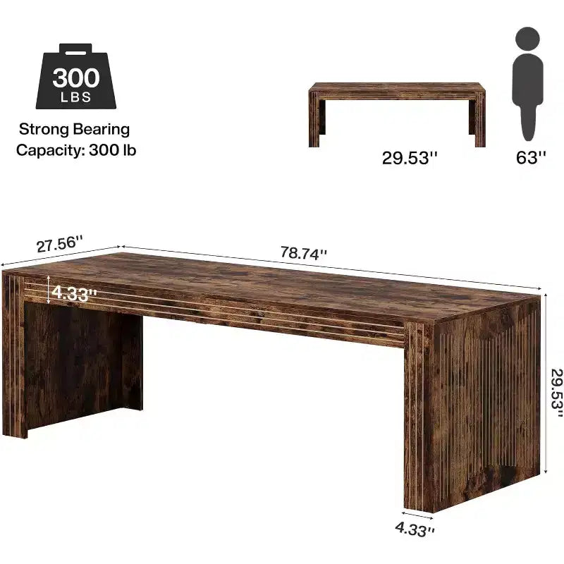 Bureau extra-long de 79 pouces, bureau double pour deux personnes à domicile, long bureau informatique en bois avec surface d’écriture pour le bureau, brun vintage