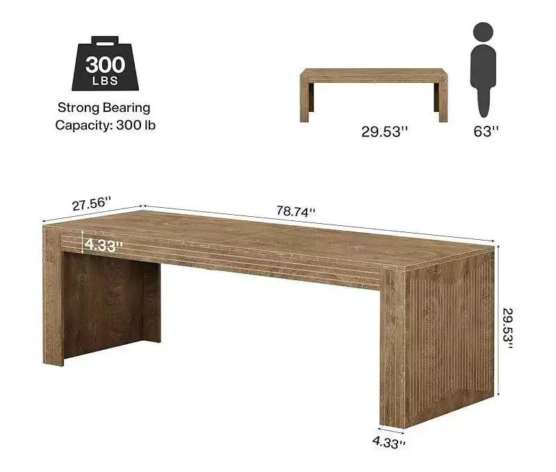 Bureau extra-long de 79 pouces, bureau double pour deux personnes à domicile, long bureau informatique en bois avec surface d’écriture pour le bureau, brun vintage