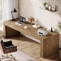 Bureau extra-long de 79 pouces, bureau double pour deux personnes à domicile, long bureau informatique en bois avec surface d’écriture pour le bureau, brun vintage