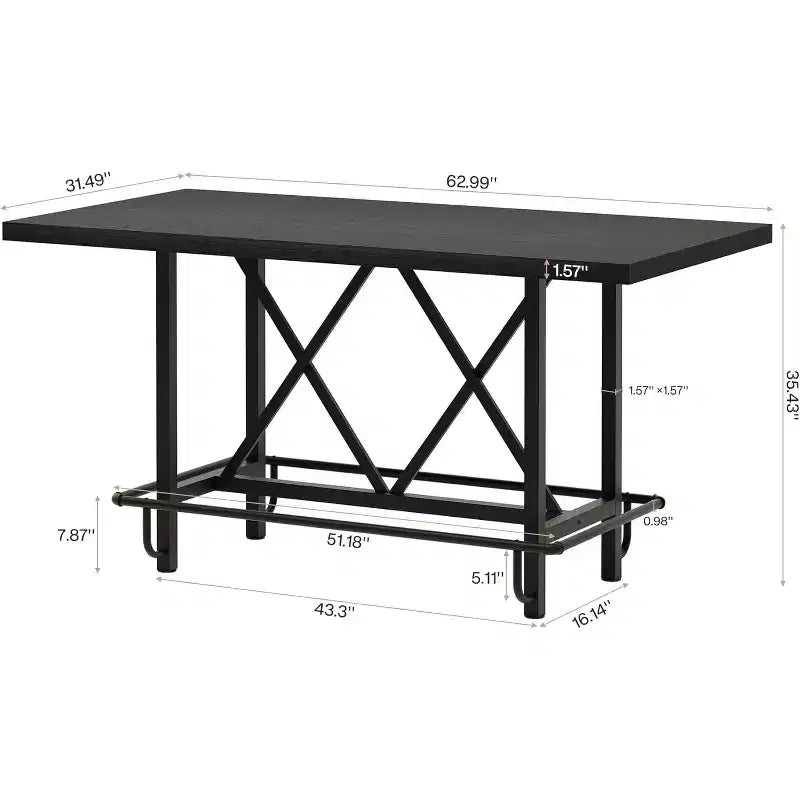 Bartisch, 63 Zoll, Industriestil, Tresenhöhe, mit Metallfußstütze für Esszimmer und Hausbar, Schwarz