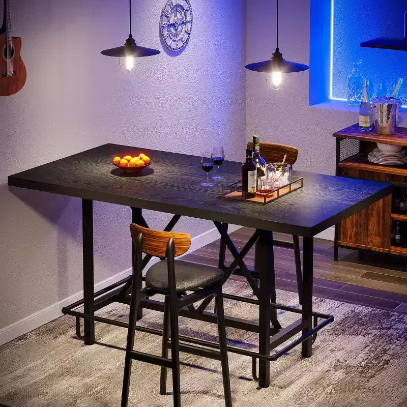 Bartisch, 63 Zoll, Industriestil, Tresenhöhe, mit Metallfußstütze für Esszimmer und Hausbar, Schwarz