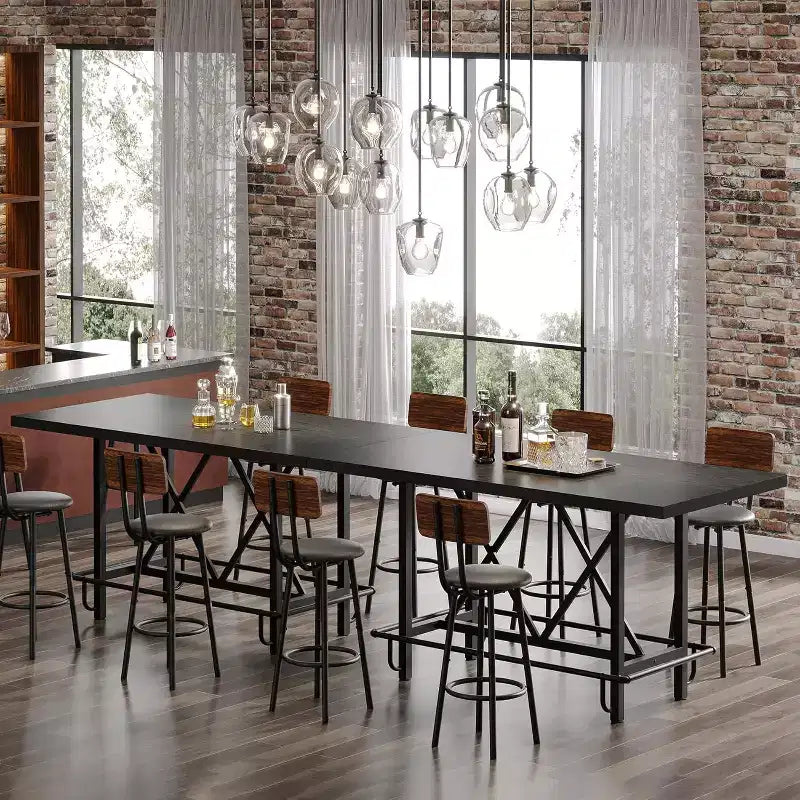 Bartisch, 63 Zoll, Industriestil, Tresenhöhe, mit Metallfußstütze für Esszimmer und Hausbar, Schwarz