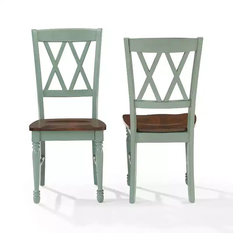 2er-Set Esszimmerstühle, Used-Look in Türkis: Gestell aus Gummibaumholz, ohne Armlehnen, belastbar bis 250 lb