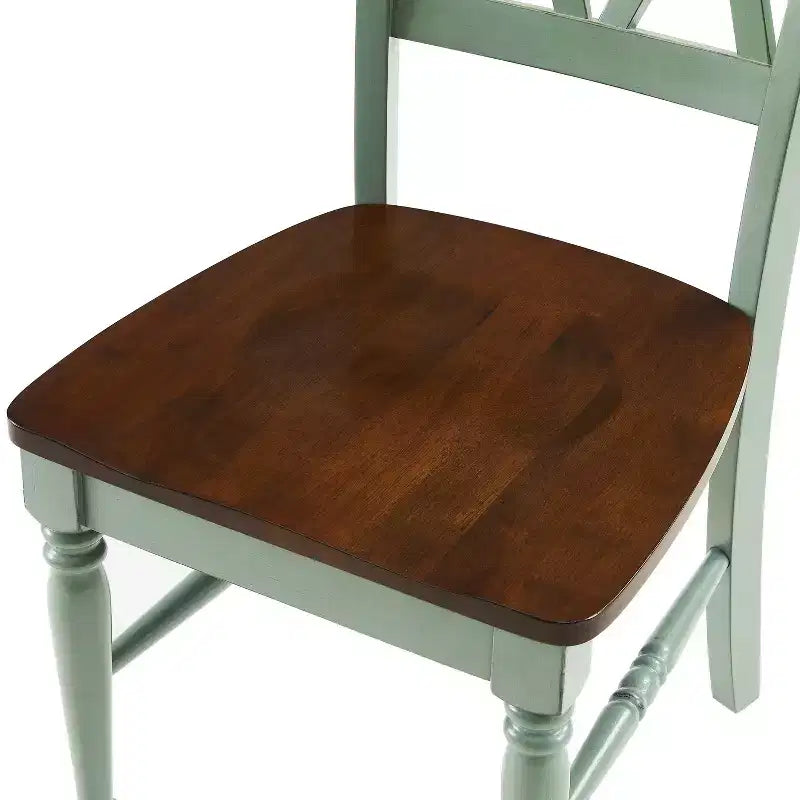 2er-Set Esszimmerstühle, Used-Look in Türkis: Gestell aus Gummibaumholz, ohne Armlehnen, belastbar bis 250 lb