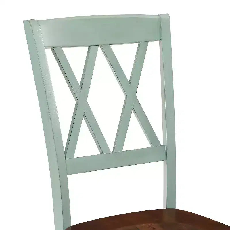 2er-Set Esszimmerstühle, Used-Look in Türkis: Gestell aus Gummibaumholz, ohne Armlehnen, belastbar bis 250 lb