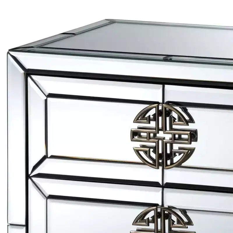 Nachttisch mit 3 Schubladen und Spiegelfront: elegantes Antikbronze-Finish, abgeschrägte Kanten, keine Montage erforderlich