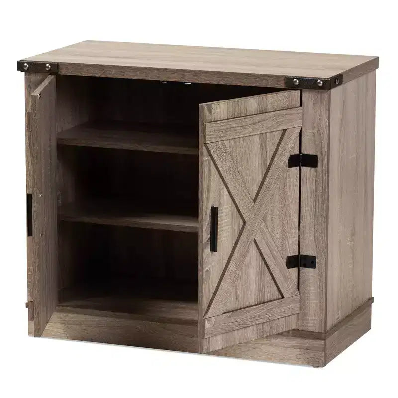 Meuble à chaussures en bois de style rustique, 2 portes, chêne brun : rangement d’entrée, peut contenir 9 paires