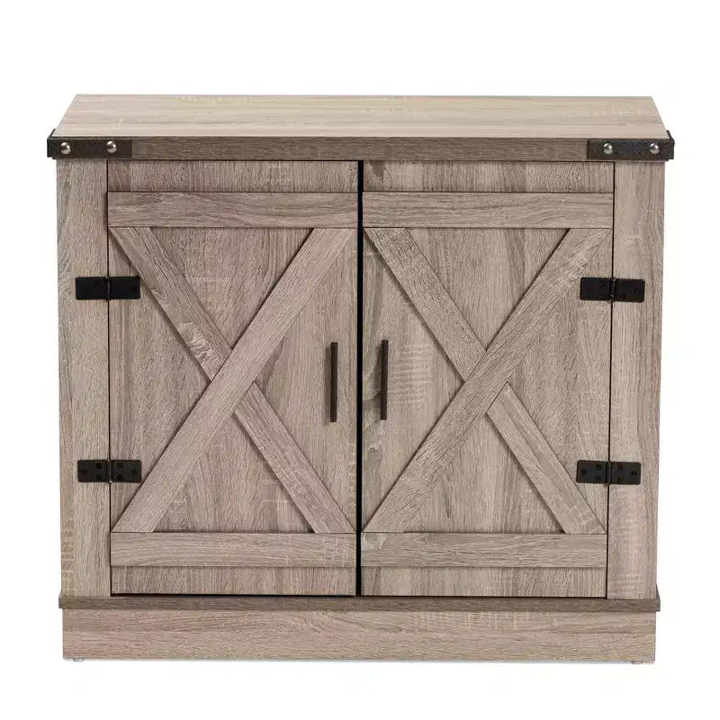 Meuble à chaussures en bois de style rustique, 2 portes, chêne brun : rangement d’entrée, peut contenir 9 paires