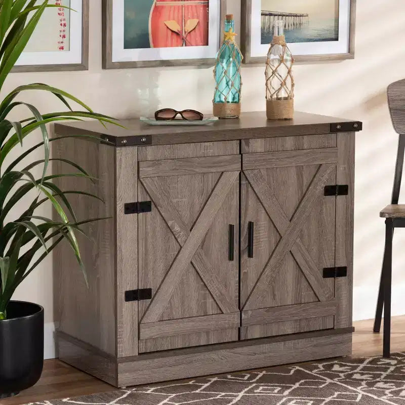 Meuble à chaussures en bois de style rustique, 2 portes, chêne brun : rangement d’entrée, peut contenir 9 paires