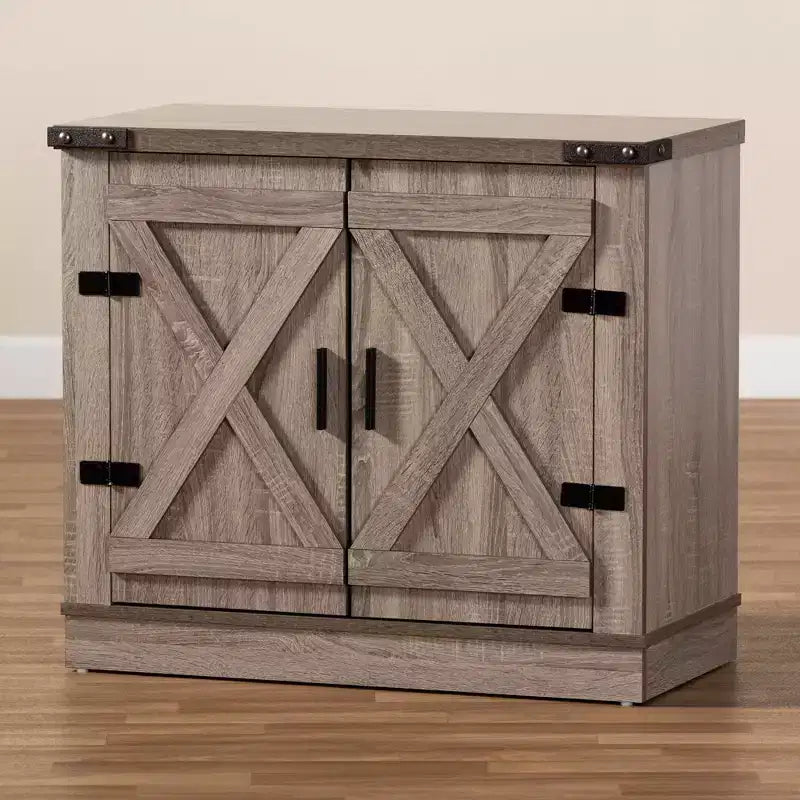 Meuble à chaussures en bois de style rustique, 2 portes, chêne brun : rangement d’entrée, peut contenir 9 paires