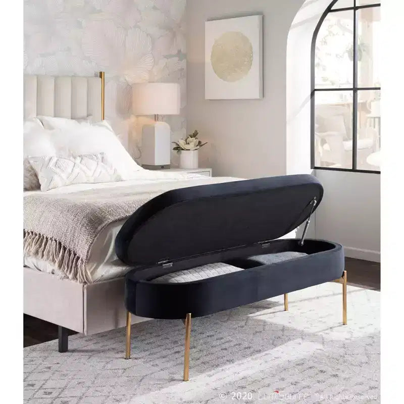Banc de rangement contemporain rembourré de 48 pouces