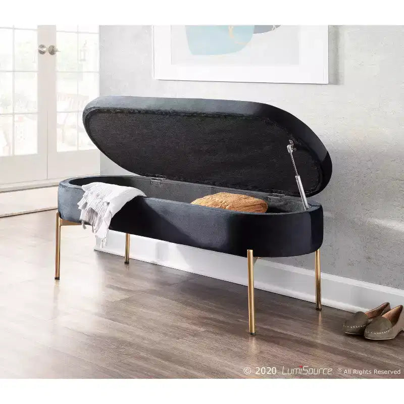 Banc de rangement contemporain rembourré de 48 pouces