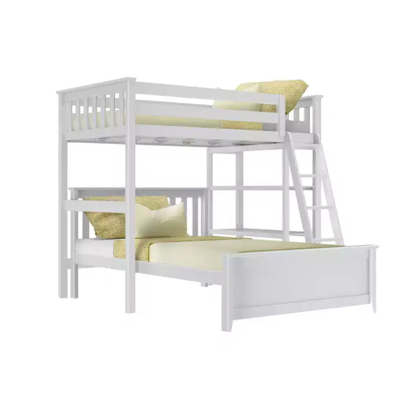 Etagenbett in L-Form aus Massivholz, Twin über Full, mit Bücherregal für Kinder