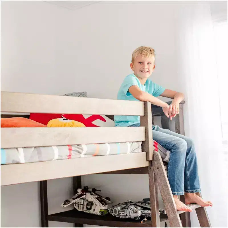 Lit superposé en L en bois massif, lits jumeaux et double, avec bibliothèque pour enfants