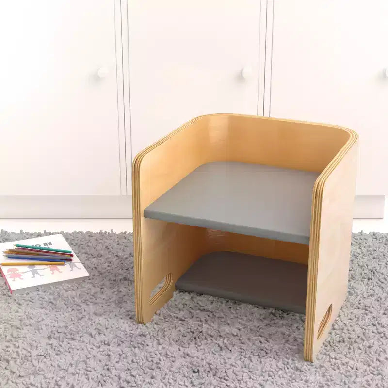 Silla cúbica multiusos de madera curvada para niños pequeños