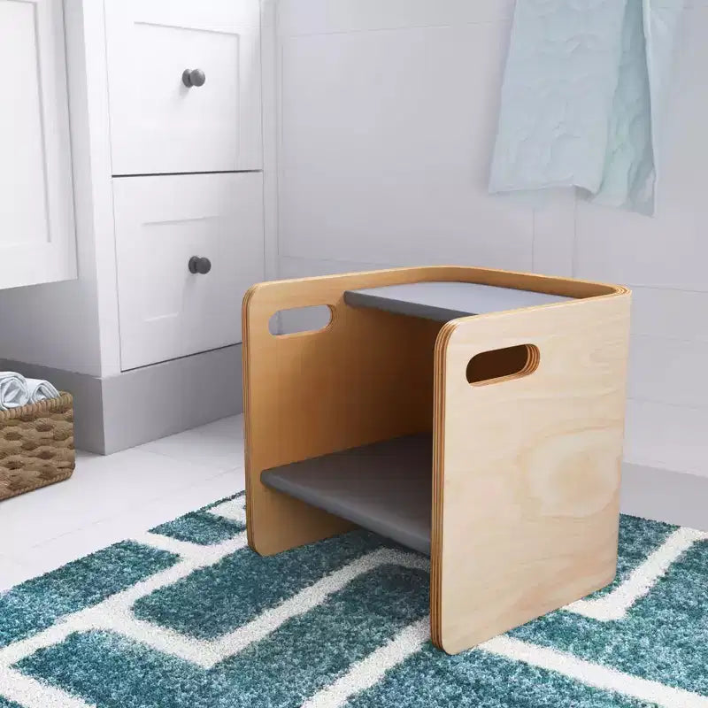 Silla cúbica multiusos de madera curvada para niños pequeños