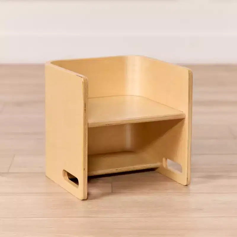 Silla cúbica multiusos de madera curvada para niños pequeños
