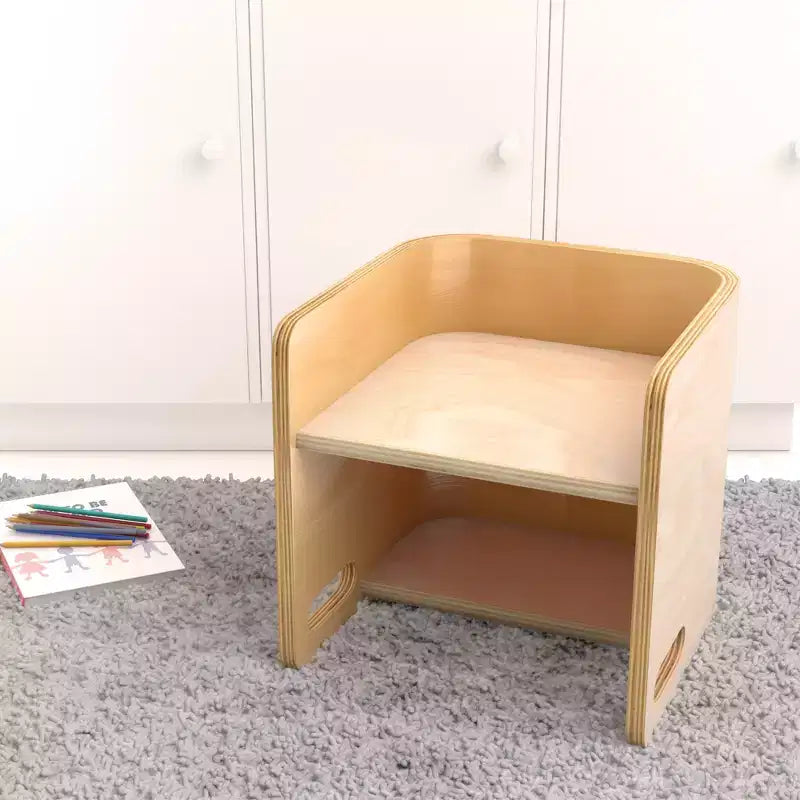Silla cúbica multiusos de madera curvada para niños pequeños