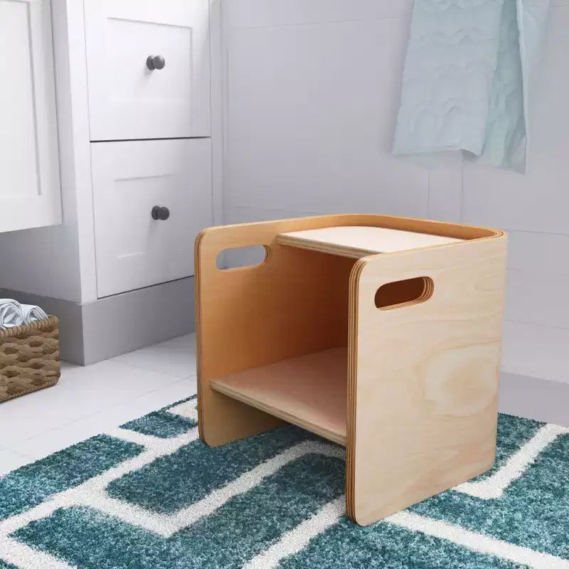 Silla cúbica multiusos de madera curvada para niños pequeños