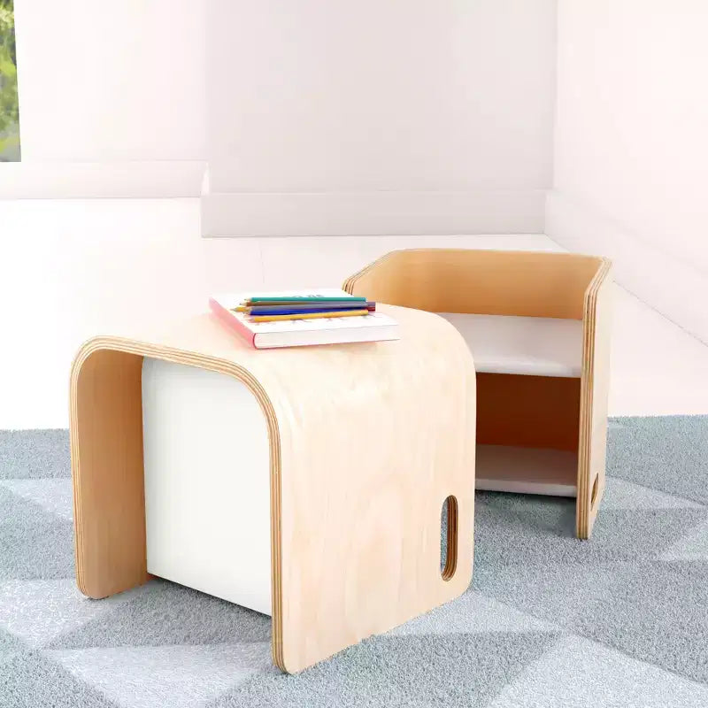 Silla cúbica multiusos de madera curvada para niños pequeños