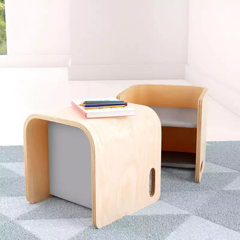 Silla cúbica multiusos de madera curvada para niños pequeños