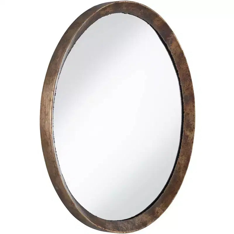 Miroir mural décoratif rond Tortin, cadre en métal martelé irrégulier de style rustique, largeur de 34 pouces, pour salle de bain, chambre, salon, bureau ou entrée