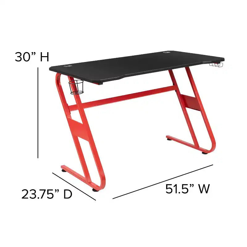 Ensemble bureau de jeu et chaise de jeu inclinable avec porte-gobelet et crochet pour casque