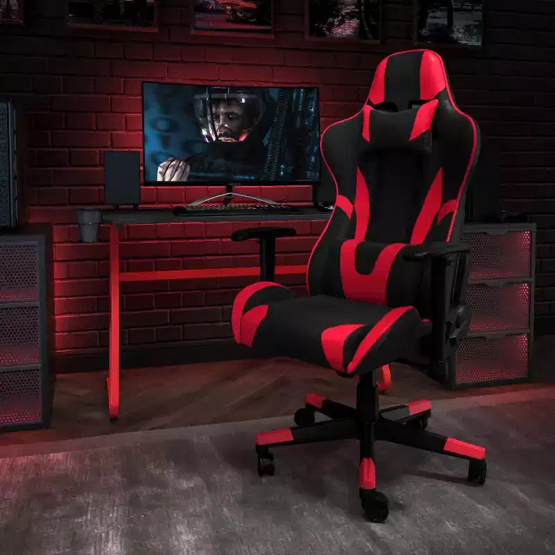 Ensemble bureau de jeu et chaise de jeu inclinable avec porte-gobelet et crochet pour casque